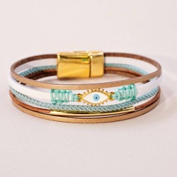 Leather bracelet with evil eye Handmade leather bracelet with gold-plated metal parts and enamelled evil eye