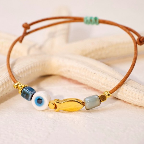 Macrame bracelet with ceramic evil eye Handmade macrame bracelet with ceramic evil eye
