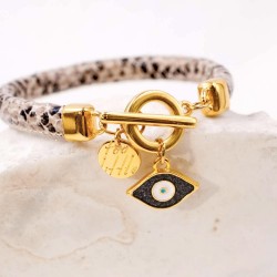 Bracelet with enamelled evil eye Handmade bracelet with gold-plated enamelled evil eye