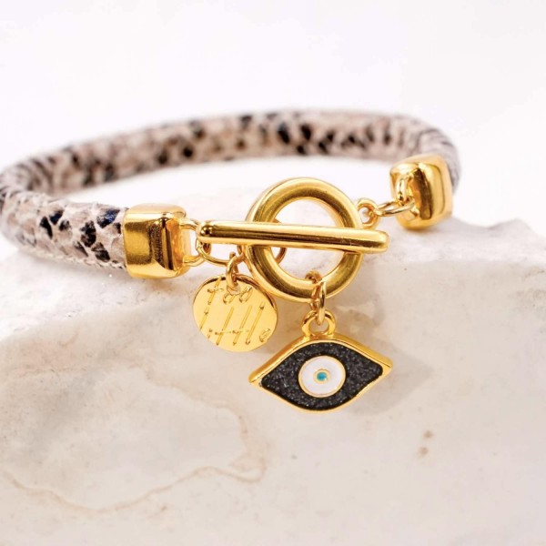 Bracelet with enamelled evil eye Handmade bracelet with gold-plated enamelled evil eye