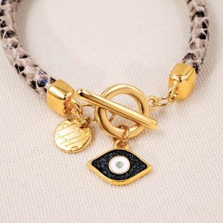Bracelet with enamelled evil eye Handmade bracelet with gold-plated enamelled evil eye