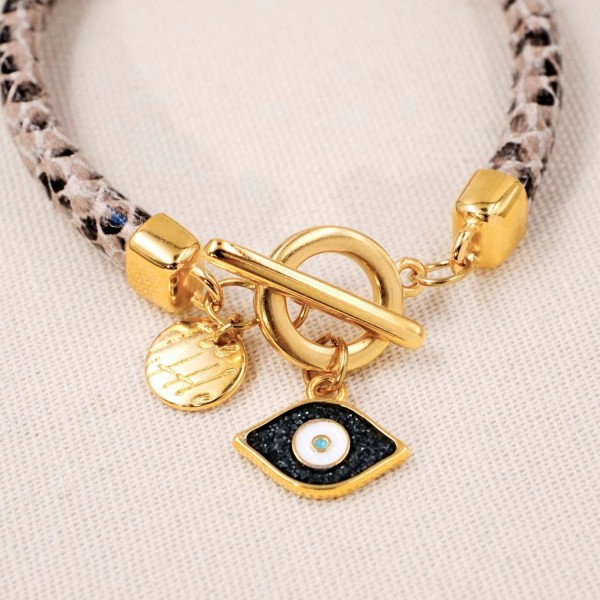Bracelet with enamelled evil eye Handmade bracelet with gold-plated enamelled evil eye