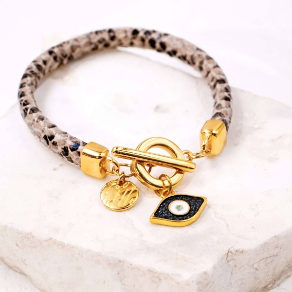 Bracelet with enamelled evil eye Handmade bracelet with gold-plated enamelled evil eye