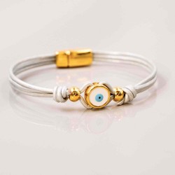 Evil Eye Leather Bracelet Handmade leather bracelet with gold-plated enamelled evil eye