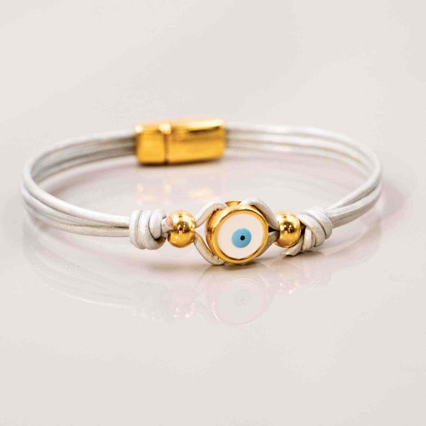 Evil Eye Leather Bracelet Handmade leather bracelet with gold-plated enamelled evil eye
