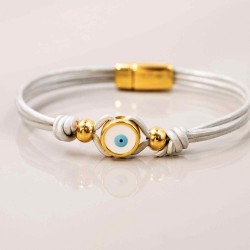 Evil Eye Leather Bracelet Handmade leather bracelet with gold-plated enamelled evil eye