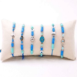 Blue Ocean Set of 6 Macrame Bracelets Set of 6 handmade bracelets with silver-plated parts, acrylic beads and enamel