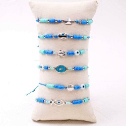 Blue Ocean Set of 6 Macrame Bracelets Set of 6 handmade bracelets with silver-plated parts, acrylic beads and enamel