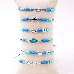 Blue Ocean Set of 6 Macrame Bracelets Set of 6 handmade bracelets with silver-plated parts, acrylic beads and enamel