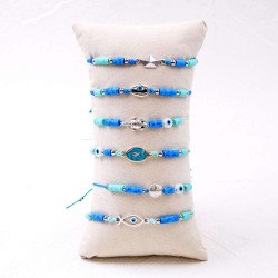Blue Ocean Set of 6 Macrame Bracelets Set of 6 handmade bracelets with silver-plated parts, acrylic beads and enamel