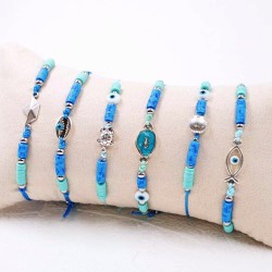 Blue Ocean Set of 6 Macrame Bracelets Set of 6 handmade bracelets with silver-plated parts, acrylic beads and enamel