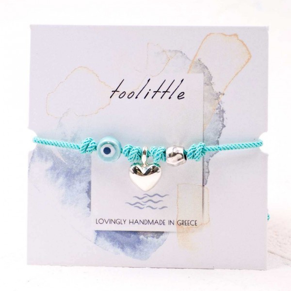 Macrame bracelet with metallic little heart Handmade macrame bracelet with acrylic heart and ceramic evil eye