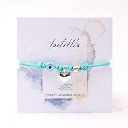 Macrame bracelet with metallic little heart Handmade macrame bracelet with acrylic heart and ceramic evil eye