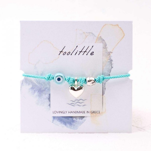 Macrame bracelet with metallic little heart Handmade macrame bracelet with acrylic heart and ceramic evil eye