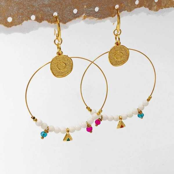 Oversized hoops with pearls and crystals Oversized hoops with pearls and crystals in gold-plating