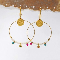 Oversized hoops with pearls and crystals Oversized hoops with pearls and crystals in gold-plating