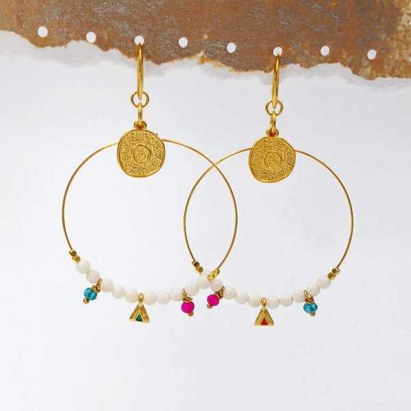 Oversized hoops with pearls and crystals Oversized hoops with pearls and crystals in gold-plating