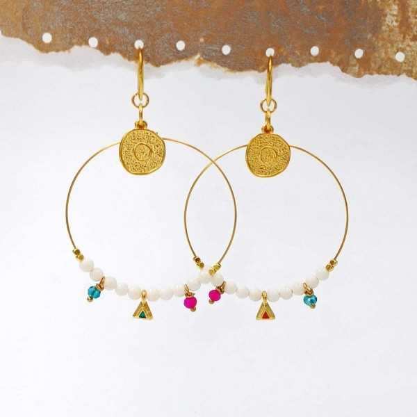 Oversized hoops with pearls and crystals Oversized hoops with pearls and crystals in gold-plating