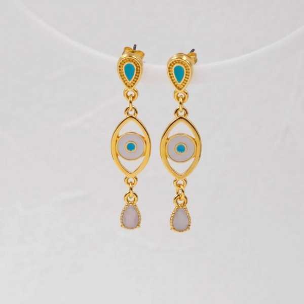 Handmade evil eyes earrings with enamel and 24K gold-plating
