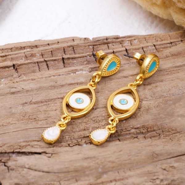 Handmade evil eyes earrings with enamel and 24K gold-plating