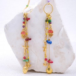 Dangle Earrings with sea bottom parts Dangle gold-plated earrings made of chains and sea bottom parts