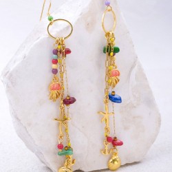 Dangle Earrings with sea bottom parts Dangle gold-plated earrings made of chains and sea bottom parts