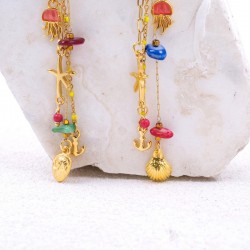 Dangle Earrings with sea bottom parts Dangle gold-plated earrings made of chains and sea bottom parts