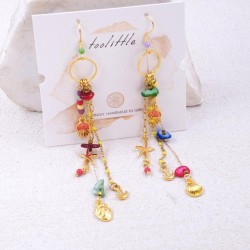 Dangle Earrings with sea bottom parts Dangle gold-plated earrings made of chains and sea bottom parts