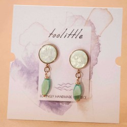 Inox Earrings with stones and fresh water pearls Handmade Stainless steel earrings with acrylic stones