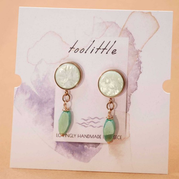 Inox Earrings with stones and fresh water pearls Handmade Stainless steel earrings with acrylic stones