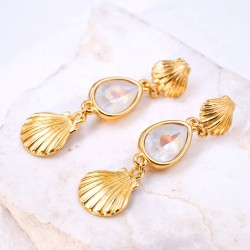 Handmade earrings with Swarovski crystals and metallic sea shells