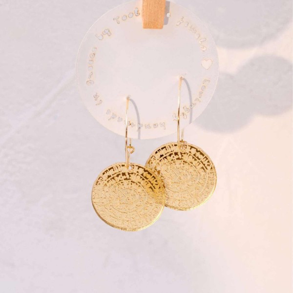Hoop Earrings with Phaistos Disc Gold-plated hoop earrings with plexiglass part