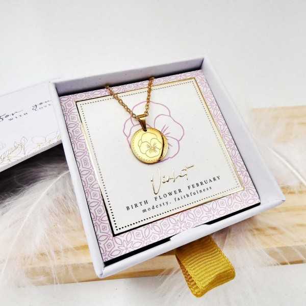 Birth Flower Necklace- Violet for February Birth Flower Necklace- Violet for February