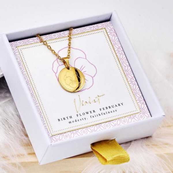 Birth Flower Necklace- Violet for February Birth Flower Necklace- Violet for February