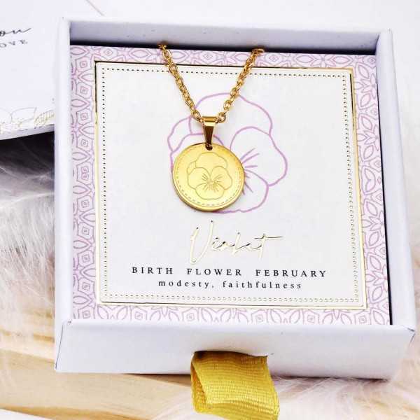 Birth Flower Necklace- Violet for February Birth Flower Necklace- Violet for February