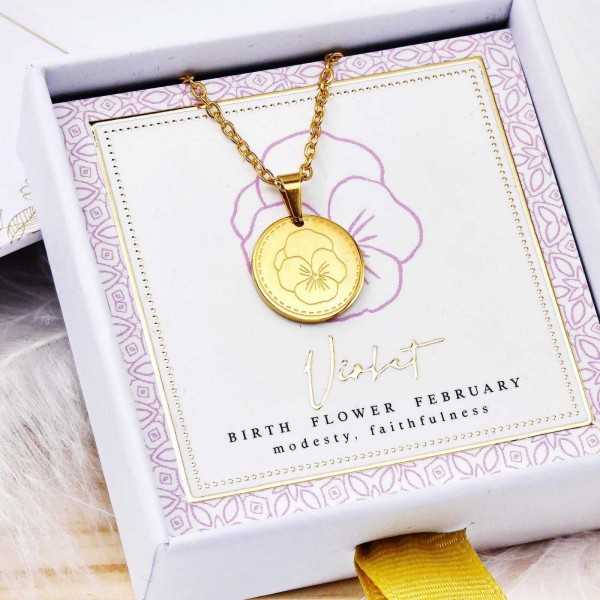 Birth Flower Necklace- Violet for February Birth Flower Necklace- Violet for February