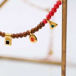Handmade short necklace with crystals and enamel in 24K gold-plating Handmade short necklace with crystals and enamel in 24K gold-plating