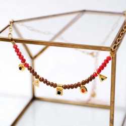 Handmade short necklace with crystals and enamel in 24K gold-plating Handmade short necklace with crystals and enamel in 24K gold-plating