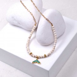 Fish Tail Short Necklace Handmade necklace made of stainless steel chain, semiprecious stones and enamel