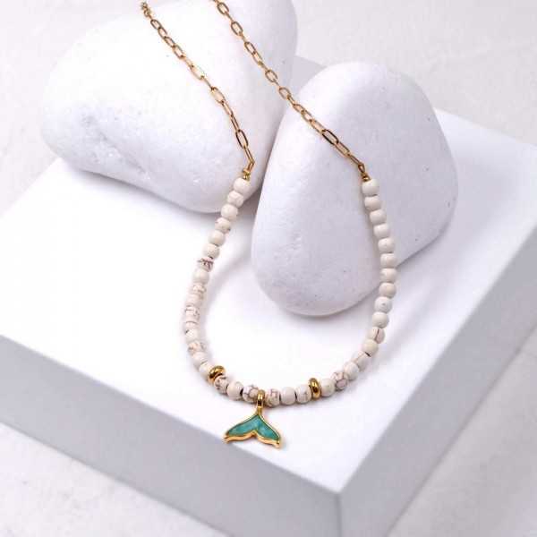 Fish Tail Short Necklace Handmade necklace made of stainless steel chain, semiprecious stones and enamel