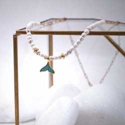 Fish Tail Short Necklace Handmade necklace made of stainless steel chain, semiprecious stones and enamel