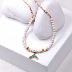 Fish Tail Short Necklace Handmade necklace made of stainless steel chain, semiprecious stones and enamel