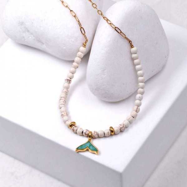 Fish Tail Short Necklace Handmade necklace made of stainless steel chain, semiprecious stones and enamel