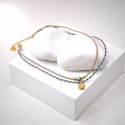Fish Evil Eye Short Necklace Handmade necklace made of cord with enamel, ceramic and gold-plated parts