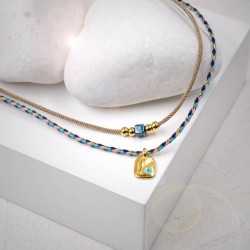 Fish Evil Eye Short Necklace Handmade necklace made of cord with enamel, ceramic and gold-plated parts