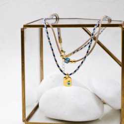 Fish Evil Eye Short Necklace Handmade necklace made of cord with enamel, ceramic and gold-plated parts