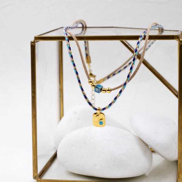 Fish Evil Eye Short Necklace Handmade necklace made of cord with enamel, ceramic and gold-plated parts