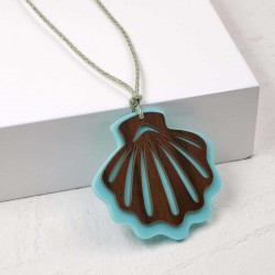 Plexi Shell Long Necklace Handmade necklace made of cord with plexiglass shell and gold-plated parts