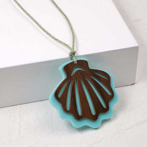 Plexi Shell Long Necklace Handmade necklace made of cord with plexiglass shell and gold-plated parts