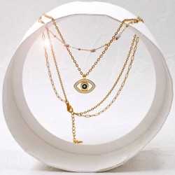 Διπλό Κολιέ Enamel Eye Xειροποίητo διπλό κολιέ με ημιπολύτιμες πέτρες, μάτι από σμάλτο και επίχρυσα στοιχεία